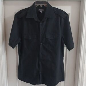 H&M Short-Sleeve Black Button-Down Shirt w/ Chest Pockets, XL